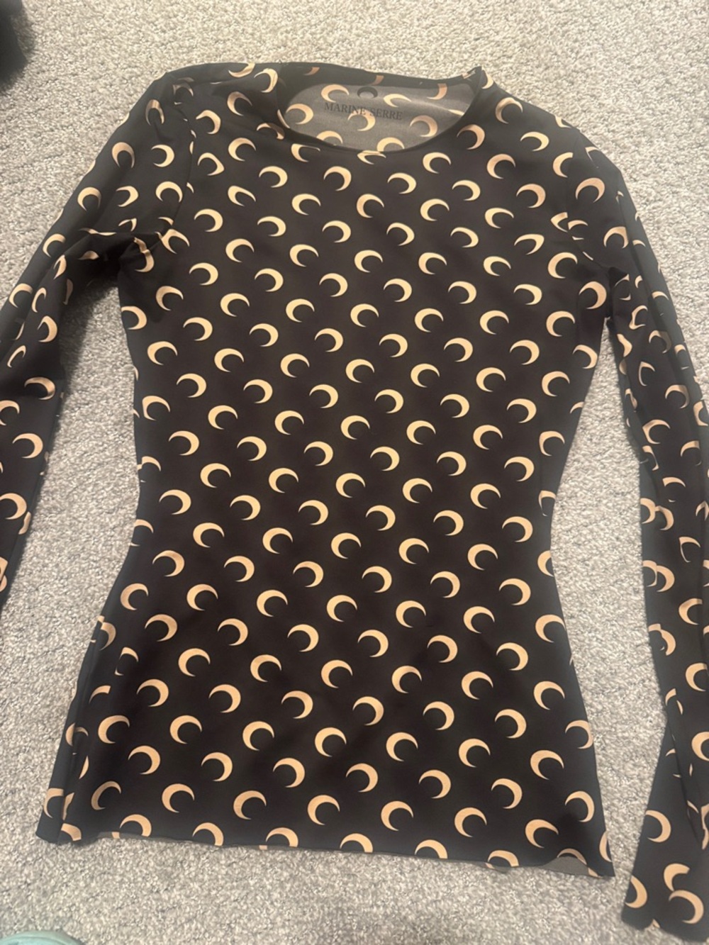 Marine Serre Black Top with Beige Crescent Print